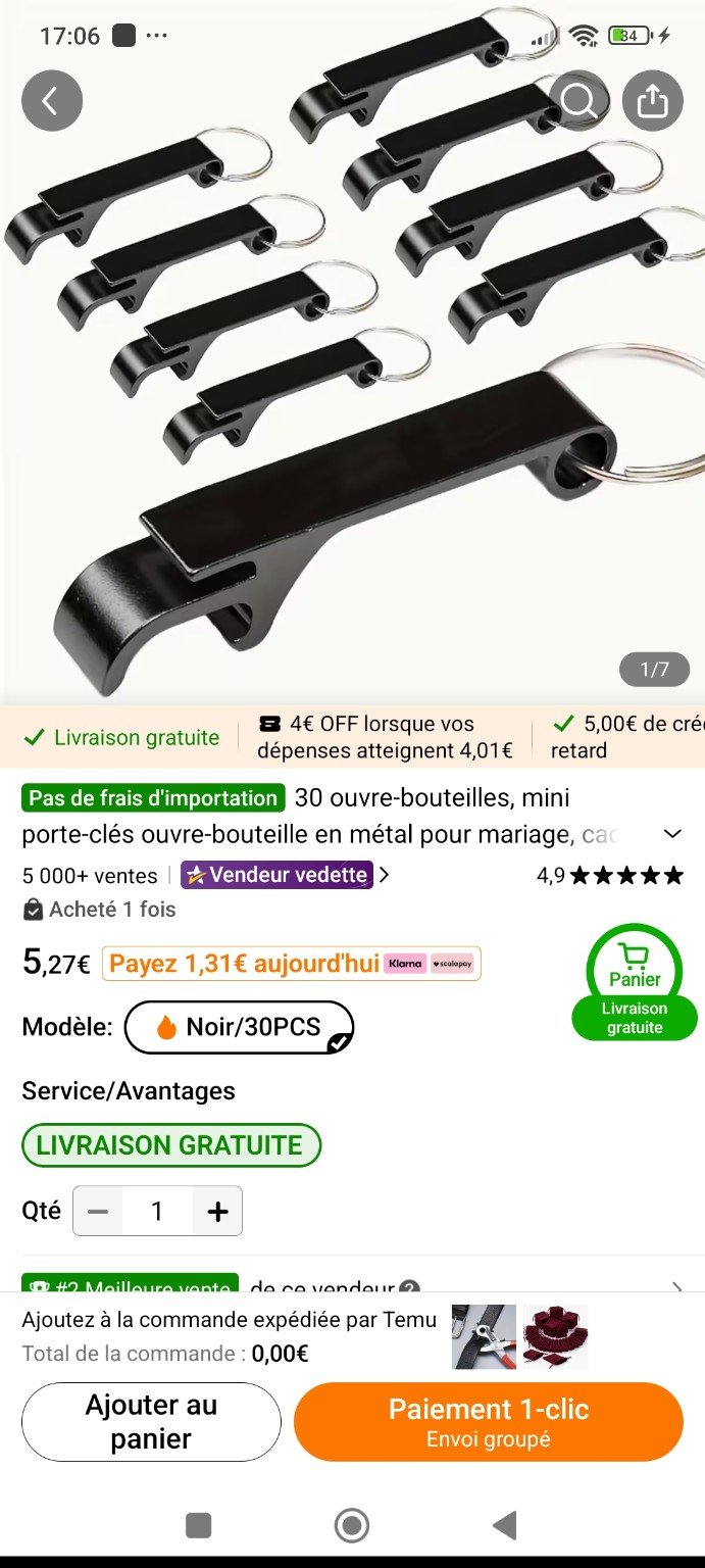 Décapsuleur porte-clés noir — modèle sélectionné pour ATNIPE